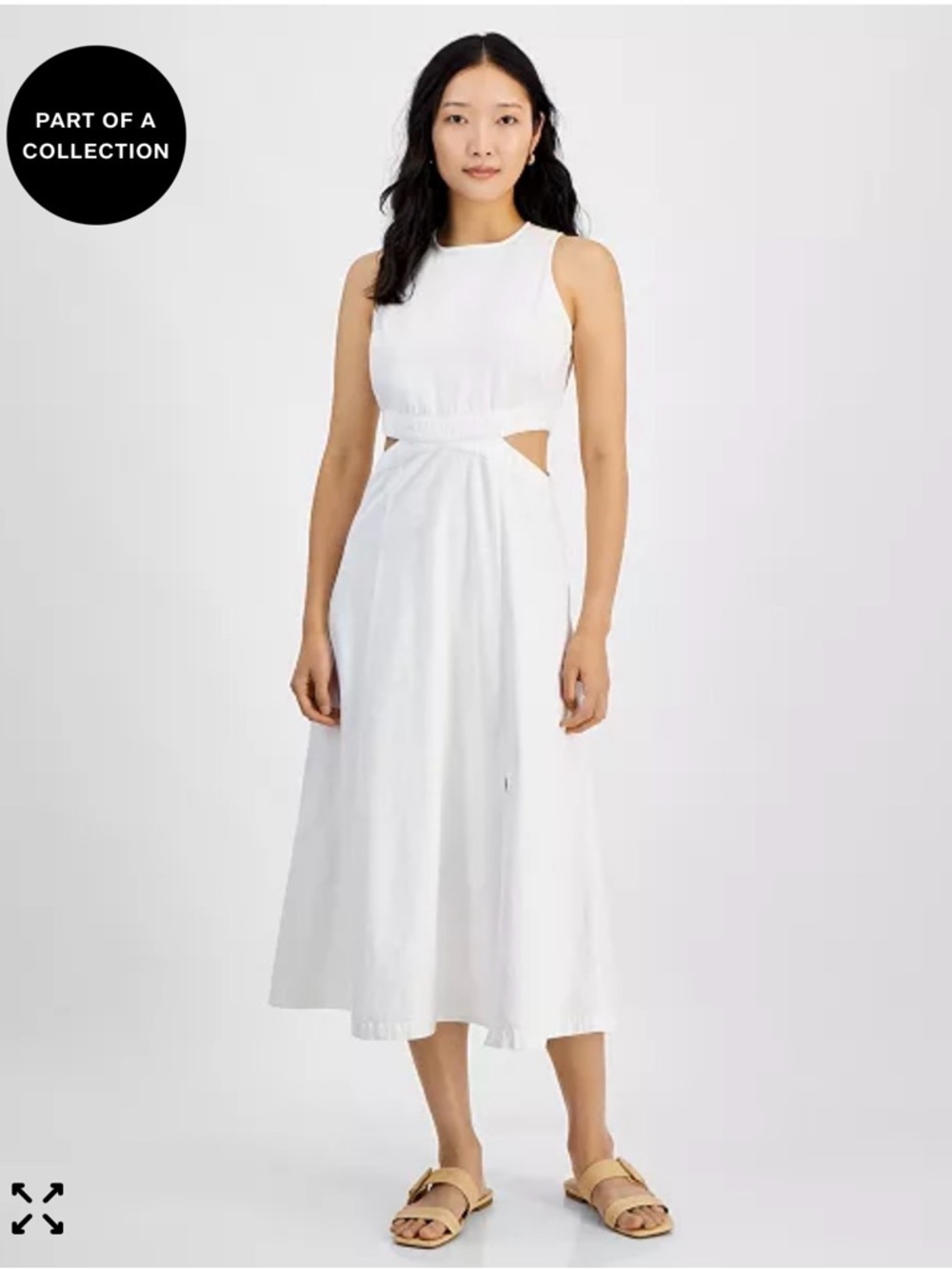 Sleeveless White Midi Dress with Waist Cutouts